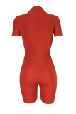 Pink Casual Work Street Solid Patchwork Zipper O Neck Skinny Rompers