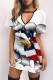 White Grey Casual Print Hollowed Out V Neck Short Sleeve Dress