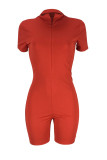 Pink Casual Work Street Solid Patchwork Zipper O Neck Skinny Rompers