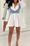 White Casual Solid Basic Turndown Collar Long Sleeve Two Pieces
