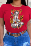 Grey Casual Vintage Print Patchwork O Neck T-Shirts