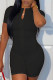 Black Casual Work Street Solid Patchwork Zipper O Neck Skinny Rompers