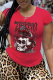 Red Street Vintage Skull Patchwork O Neck T-Shirts