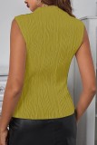 Green Yellow Casual Solid Basic O Neck Tops