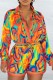 Orange Casual Print Patchwork Turndown Collar Regular Romper