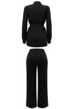 Black Casual Solid Basic Half A Turtleneck Long Sleeve Two Pieces