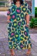 Navy Blue Casual Print Patchwork V Neck Short Sleeve Dress Dresses