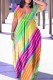 Green Yellow Casual Print Basic V Neck Short Sleeve Dress Dresses