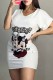 White Casual Character Print Letter V Neck A Line Dresses