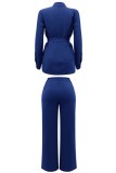Blue Casual Solid Basic Half A Turtleneck Long Sleeve Two Pieces