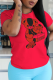 Red Street Cute Print Patchwork O Neck T-Shirts