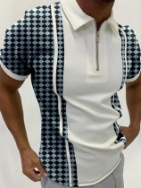 White Fashion Casual Printed Polo Shirt