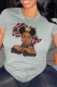 Grey Street Vintage Print Patchwork O Neck T-Shirts