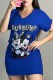 Blue Casual Character Print Letter V Neck A Line Dresses