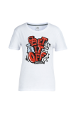 White Casual Daily Print Patchwork Letter O Neck T-Shirts