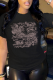 Black Street Vintage Print Patchwork O Neck T-Shirts