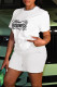 White Casual Letter Print Basic O Neck Short Sleeve Two Pieces