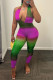 Rose Red Sexy Casual Street Celebrities Color Lump Patchwork Frenulum Halter Skinny Jumpsuits