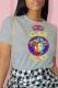 Grey Casual Daily Print Patchwork O Neck T-Shirts