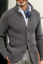 Grey Casual Solid Buttons V Neck Outerwear