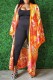 Orange Casual Print Cardigan Outerwear