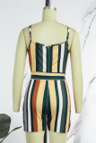 Stripe Casual Work Elegant Striped Frenulum Spaghetti Strap Regular Rompers(With Belt)