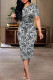 Light Gray Casual Print Basic O Neck Short Sleeve Dress