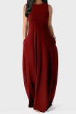 Rose Red Casual Solid Basic O Neck Long Dress Dresses