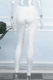 White Casual Solid Patchwork Skinny High Waist Pencil Solid Color Trousers