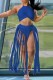 Blue Sexy Solid Tassel Patchwork Backless Halter Sleeveless Two Pieces