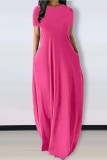 Pink Casual Solid Basic O Neck Short Sleeve Dress Dresses