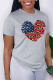 Grey Casual Daily Print Patchwork O Neck T-Shirts