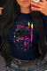 Navy Blue Casual Daily Print Skull Patchwork O Neck Tops