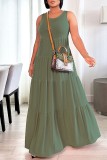 Army Green Casual Solid Basic O Neck Long Dress Dresses