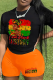 Orange Street Print Patchwork O Neck Plus Size Two Pieces