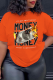 Orange Casual Street Print Patchwork Letter U Neck T-Shirts