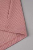 Pink Elegant Solid Patchwork Fold V Neck Short Sleeve Two Pieces