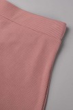 Pink Elegant Solid Patchwork Fold V Neck Short Sleeve Two Pieces