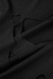 Black Sexy Solid Ripped Slit O Neck Sleeveless Dress Dresses