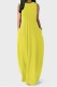Fluorescent Yellow Casual Solid Basic O Neck Long Dress Dresses