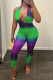 Green Sexy Casual Street Celebrities Color Lump Patchwork Frenulum Halter Skinny Jumpsuits