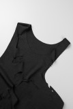 Black Sexy Solid Ripped Slit O Neck Sleeveless Dress Dresses