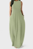 Fruit Green Casual Solid Basic O Neck Long Dress Dresses