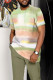 Green Casual Geometric Patchwork O Neck Short Sleeve Two Pieces