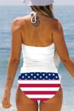 White Sexy Print Hollowed Out Backless Independence Day Swimwears (With Paddings)