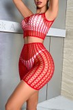 Rose Red Sexy Solid Hollowed Out See-through Lingerie