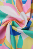 Multicolor Casual Print Patchwork V Neck Long Sleeve Plus Size Dresses