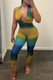 Red Sexy Casual Street Celebrities Color Lump Patchwork Frenulum Halter Skinny Jumpsuits