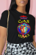Black Casual Daily Print Patchwork O Neck T-Shirts