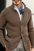 Khaki Casual Solid Buttons V Neck Outerwear